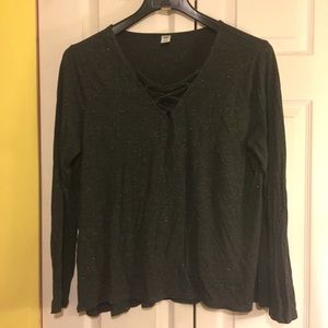Lace-Up Long Sleeved Glitter Shirt